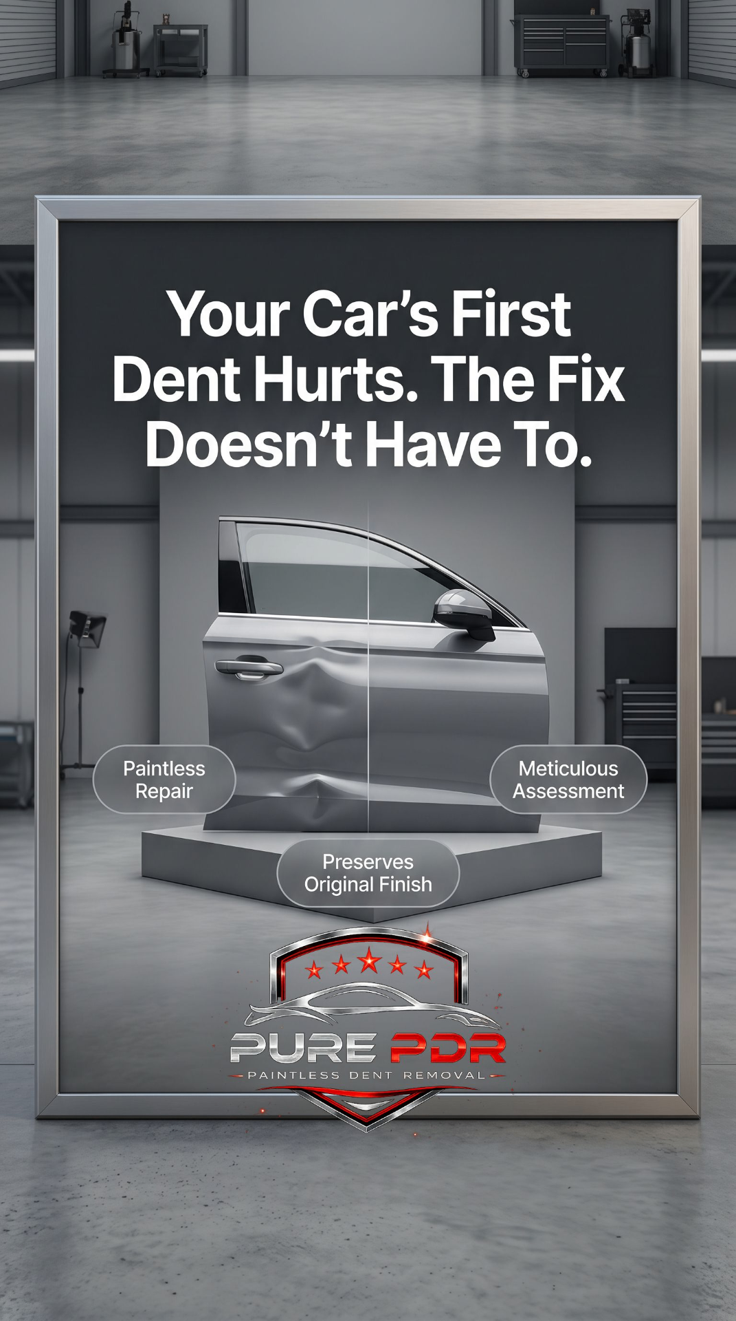 Pure PDR poster: your car's first dent hurts, the fix doesn't have to