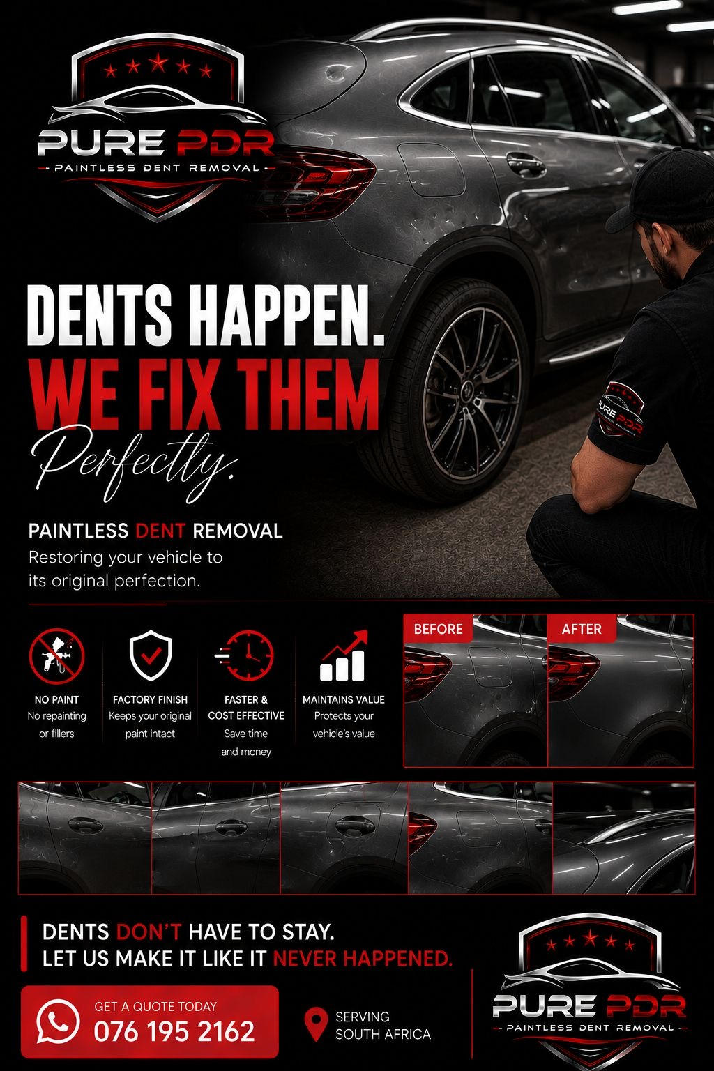 Pure PDR flyer: dents happen, we fix them perfectly